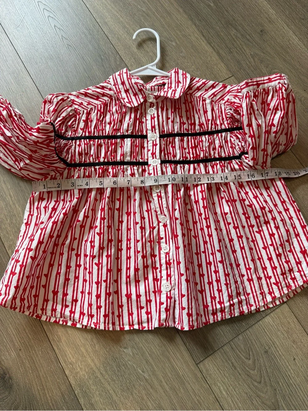 Anthropologie The Leandra Shirred Yoke Blouse: Striped Hearts Edition XS